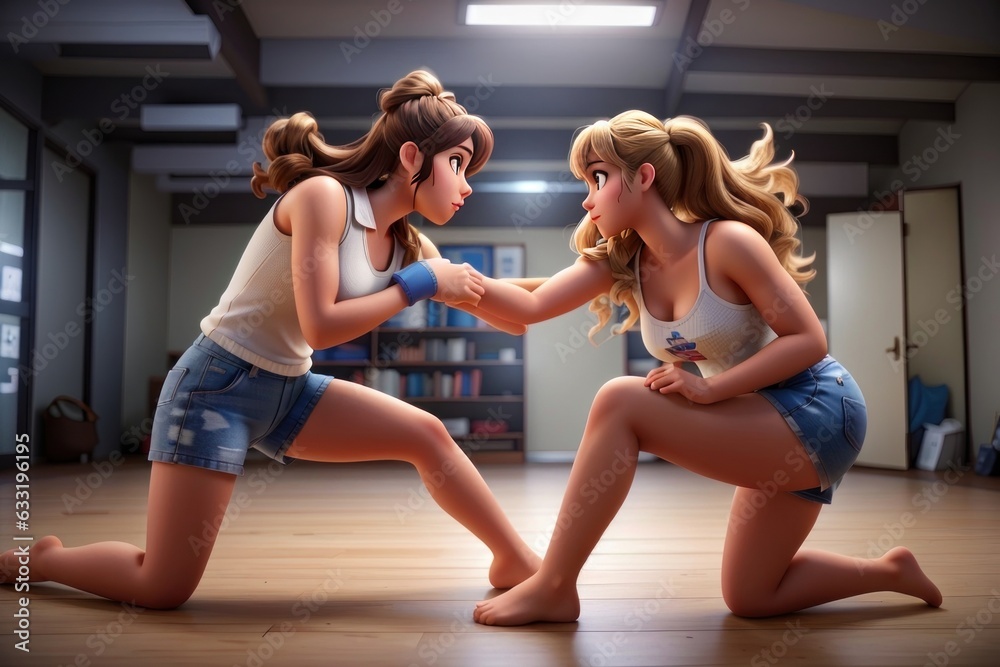 two women fighting in a boxing training