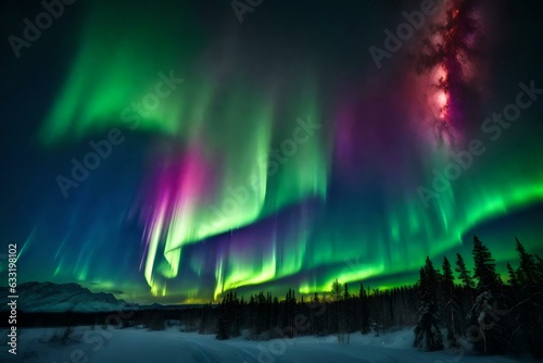 A dramatic sky filled with colourful northern lights