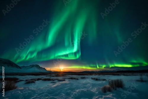 A dramatic sky filled with colourful northern lights