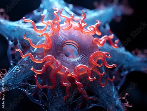 Rare star-shaped virus with tentacles. Alien life form never seen before on earth with tentacles and star-like shapes. Medusa, stheno and euryale viruses. photo