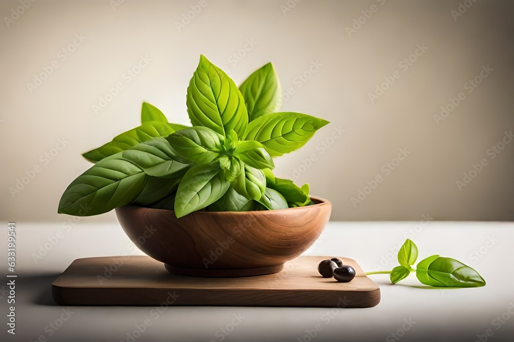 basil leaves in a bowl generated by AI tool basil leaves in a bowl generated by AI tool