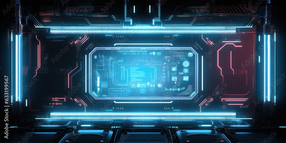 Obraz premium Neon future computer technology board for text mockup. AI generation