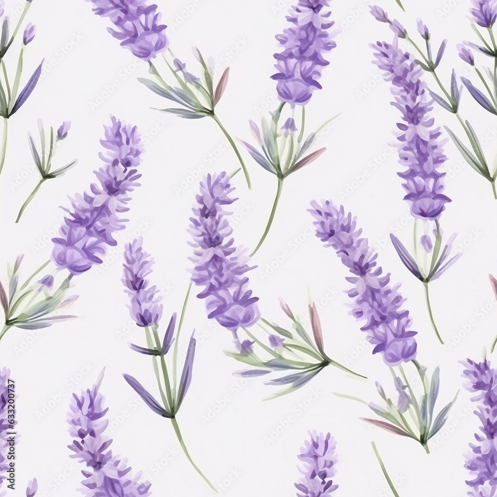 Seamless background of tender watercolor lavender on white