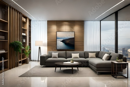 Minimalist interior design of modern living room with rustic accent pieces  Generative Ai