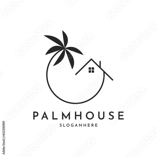 illustration vector graphic palm house tree logo design minimalist