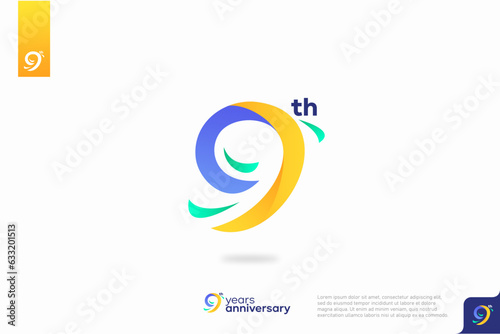 Number 9 logo icon design, 9th birthday logo number, anniversary 9