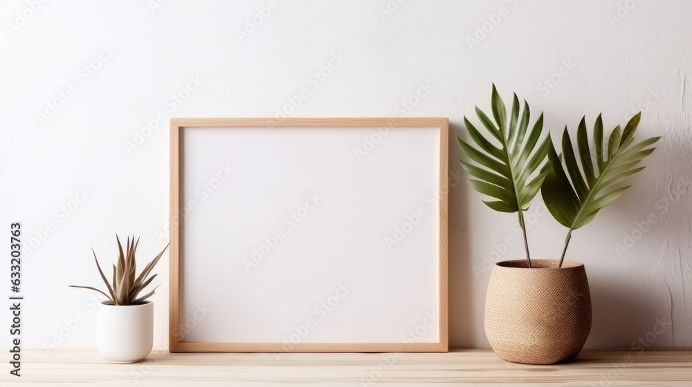 Mockup empty frame in farmhouse living room interior. Generative AI Mockup empty frame in farmhouse living room interior. Generative AI