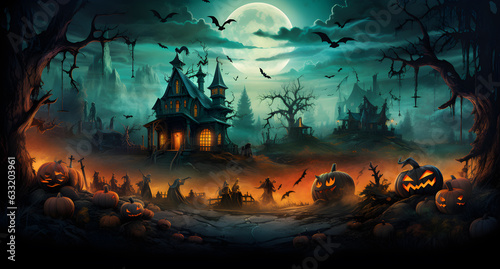 halloween background with pumpkin and bats and castle  Generative ai
