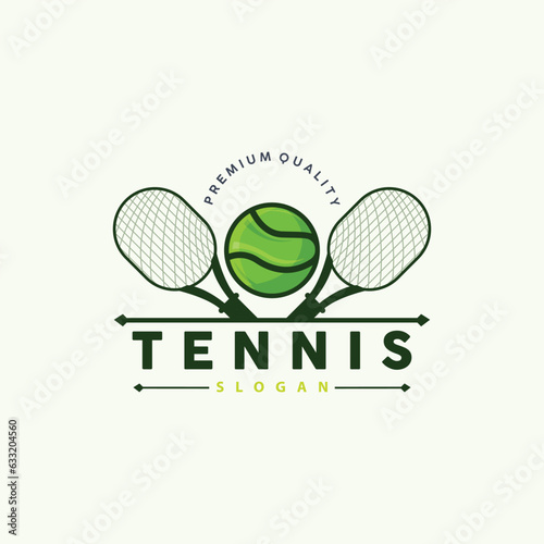 Tennis Logo Design, Tournament Sport, Ball And Racket Vector Simple Silhouette Illustration