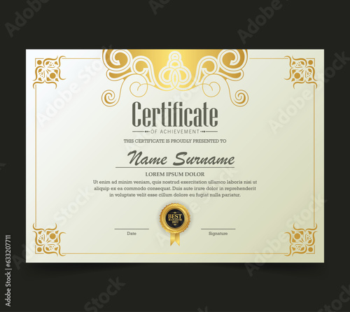 Luxury white and gold certificate with gold frame color