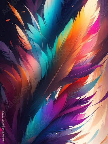 Colorful feather background creates a vivid tapestry of hues, evoking a sense of joy and vibrancy.