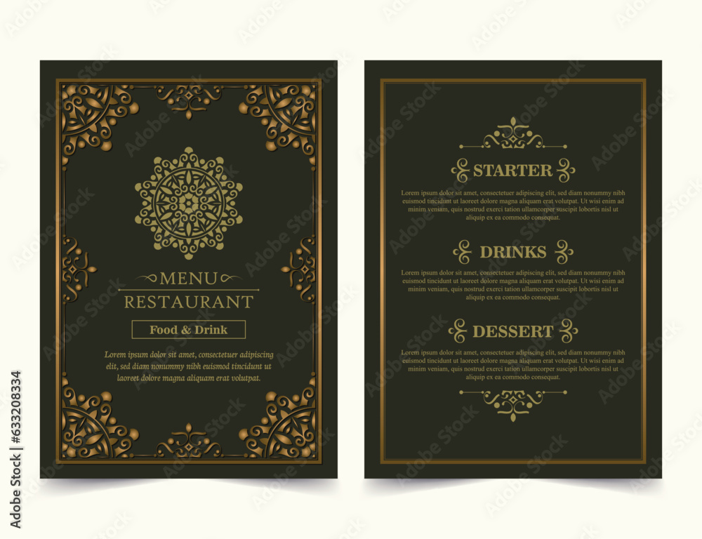 Elegant restaurant menu cover with logo ornament