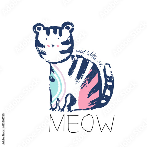 Summer tiger tropical t-shirt print. Beach vacation kids design, savannah nursery poster. Animals exotic