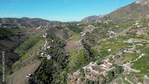 Sierra Almijara Mountain Range and White Houses in Malaga, Andalusia, Spain - Aerial 4k photo