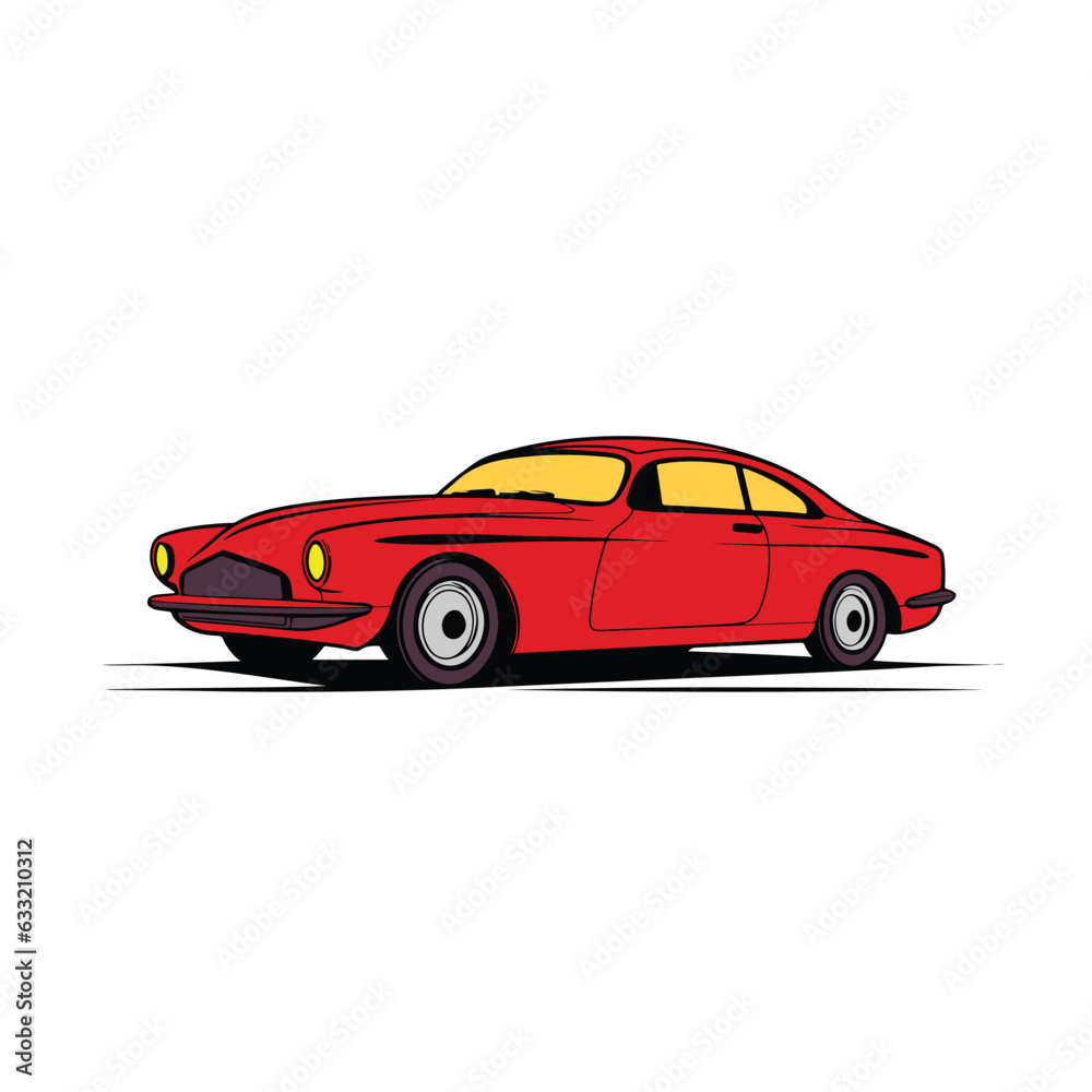 Vintage red Car illustration logo design icon drawing, sports cars vehicle transportation graphics classic car, isolated