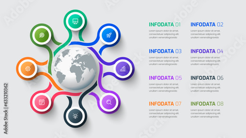 Vector Infographic Label Design Template with Circle Label 8 Options and Icon for Presentation