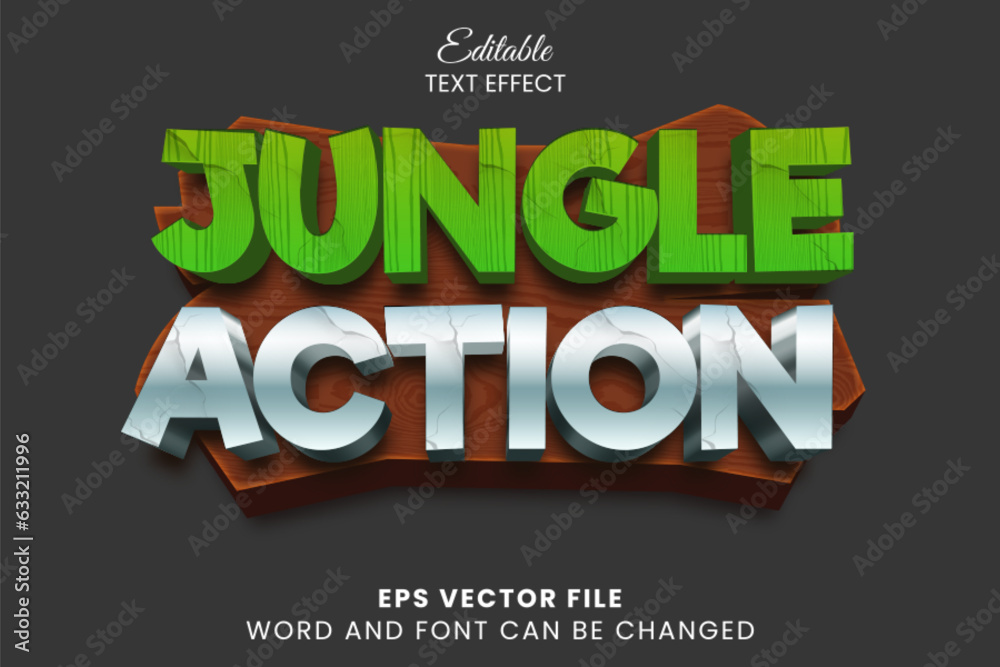 Jungle action game 3d editable vector text effect