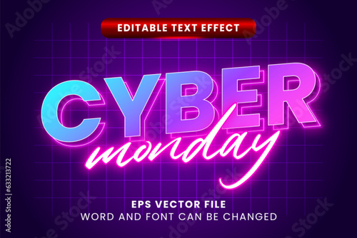 Neon cyber monday vector text effect