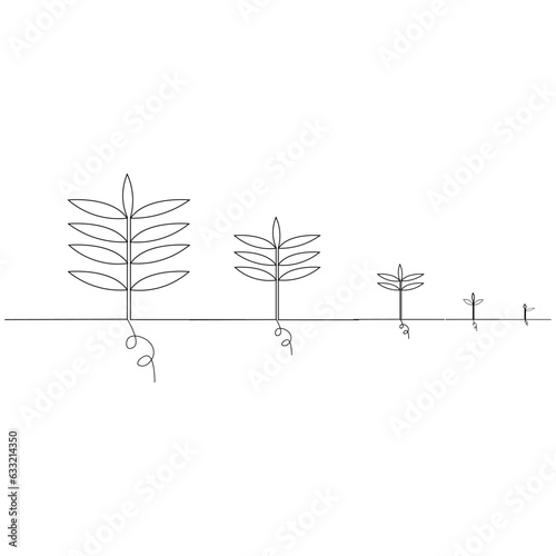 Plants Stage growth Line art tree isolated on a white background or plant seed, vector growing and cultivation using one line drawing style vector illustration.