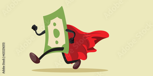 Superhero Generic Banknote Paper Currency Running Vector Cartoon. Funny abstract money character feeling invincible 

