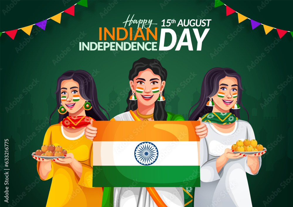 15th August India Happy Independence Day. Indian girl holding the ...