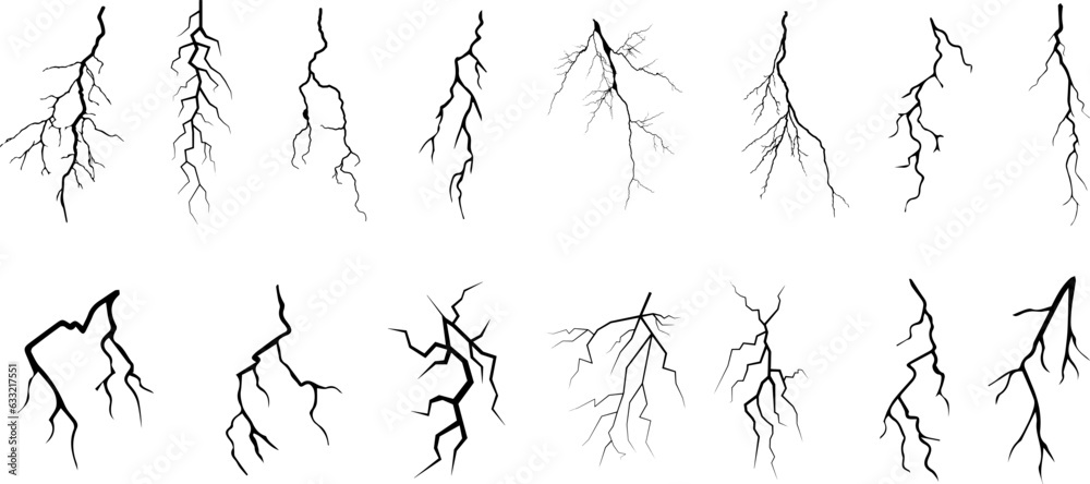 Vector lightning silhouettes set. Elements for thunderstorm. vector ilustration.