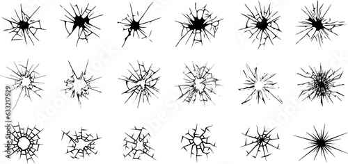 Set of Glass cracks. Hand drawn cracked glass wall vector illustration