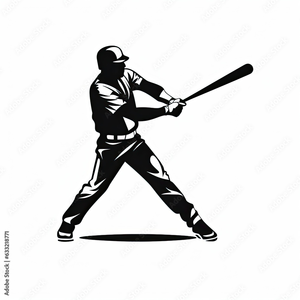 vector logo of the baseball player, minimalistic style, black-on-white background
