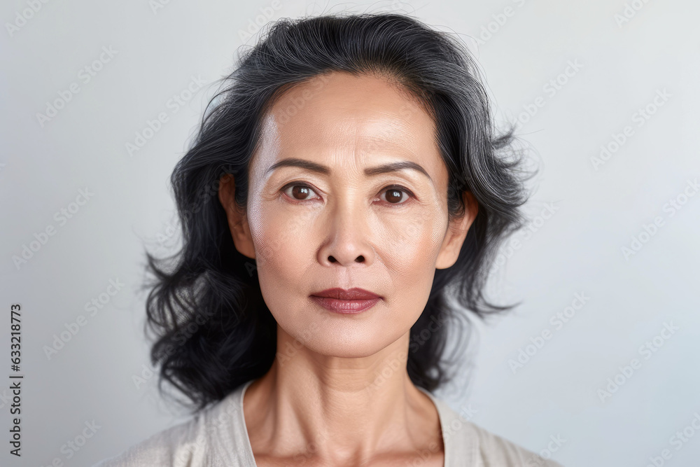 photograph of Asian beautiful gorgeous 50s mid aged mature woman looking at camera isolated,generative ai photograph of Asian beautiful gorgeous 50s mid aged mature woman looking at camera isolated,generative ai