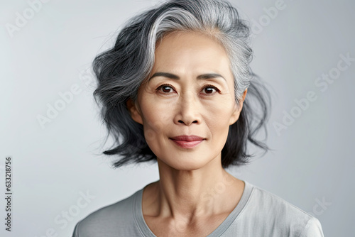 photograph of Asian beautiful gorgeous 50s mid aged mature woman looking at camera isolated generative ai