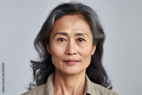 photograph of Asian beautiful gorgeous 50s mid aged mature woman looking at camera isolated,generative ai © LomaPari2021