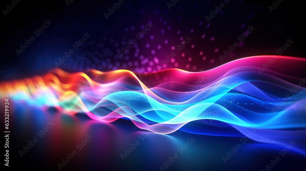 Fototapeta premium Fondo futurista abstracto con líneas de onda de alta velocidad en movimiento de neón con colores randon brillante y luces de bokeh. Concepto de transferencia de datos Fantástico fondo de pantalla,