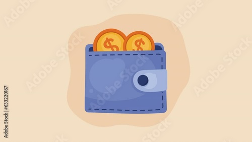 golden coins dollars with wallet animation