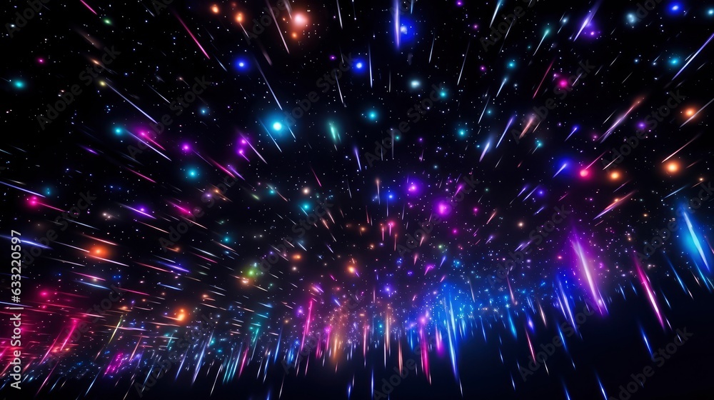 Obraz premium Many colored rgb neon shooting stars in the night sky, 8k, qhd,