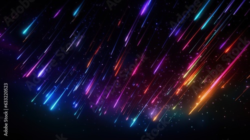 Many colored rgb neon shooting stars in the night sky, 8k, qhd,