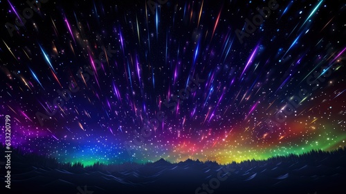 Many colored rgb neon shooting stars in the night sky, 8k, qhd,