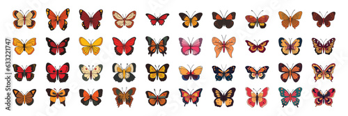 Large set of doodle butterflies. Collection of butterflies isolated on white background. Vector illustration.