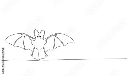 Bat one line continuous vector illustraiton. Line art concept Halloween banner. Outline, silhouette vector illustration. 