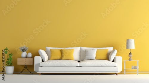 Minimalist clean sofa, with a background on the wall with randon rgb volumetric design, 8k, qhd, sofa interior design, photo