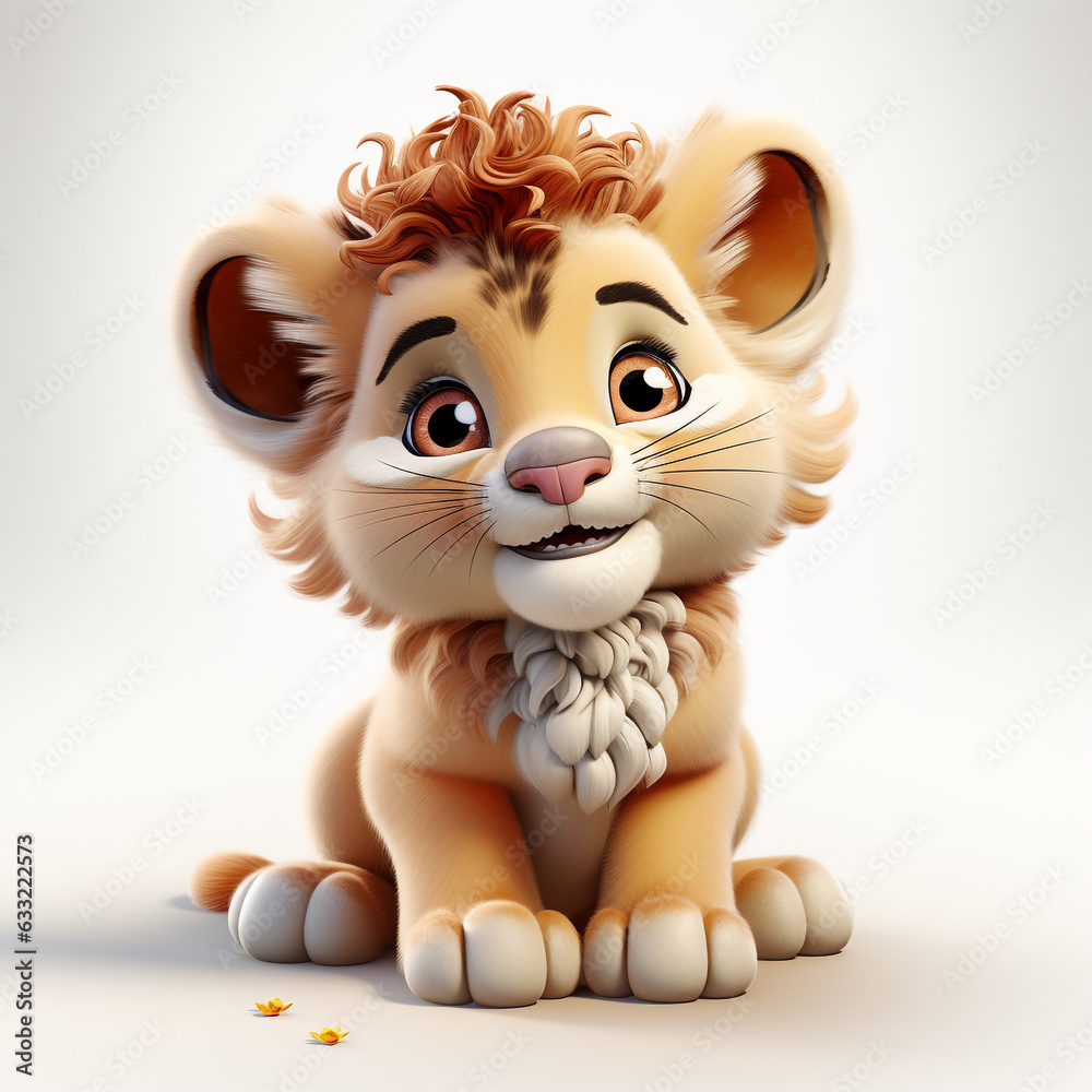 Fototapeta premium Cute lion cartoon on white background