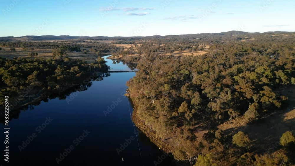 Aerial over Storm King in rural part of Stanthorpe, Queensland in the early morning in winter.