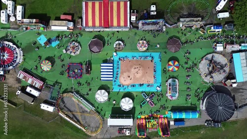 4k30p drone aerial view amusement park carnival carousel recreation playground photo
