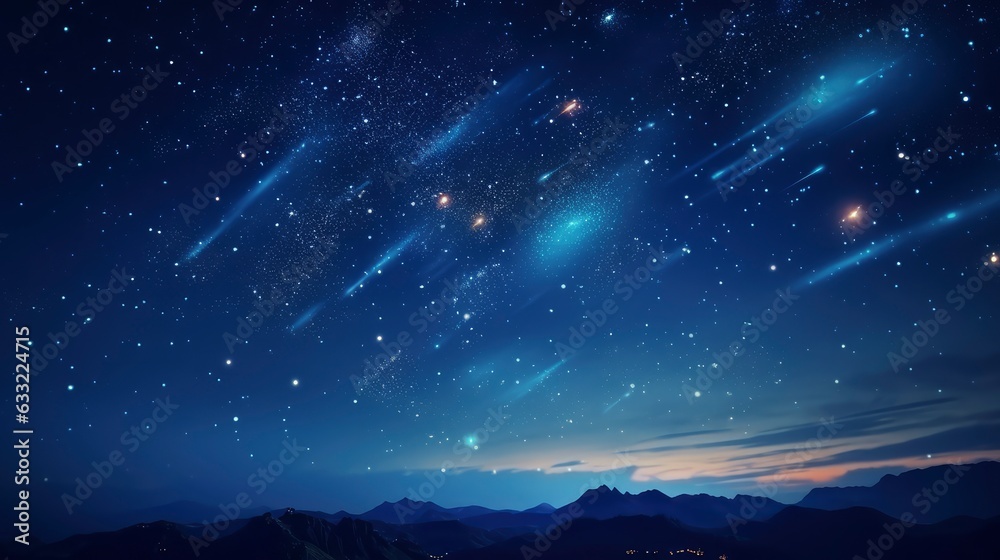 Fototapeta premium Shooting stars in the night sky, 8k, qhd,