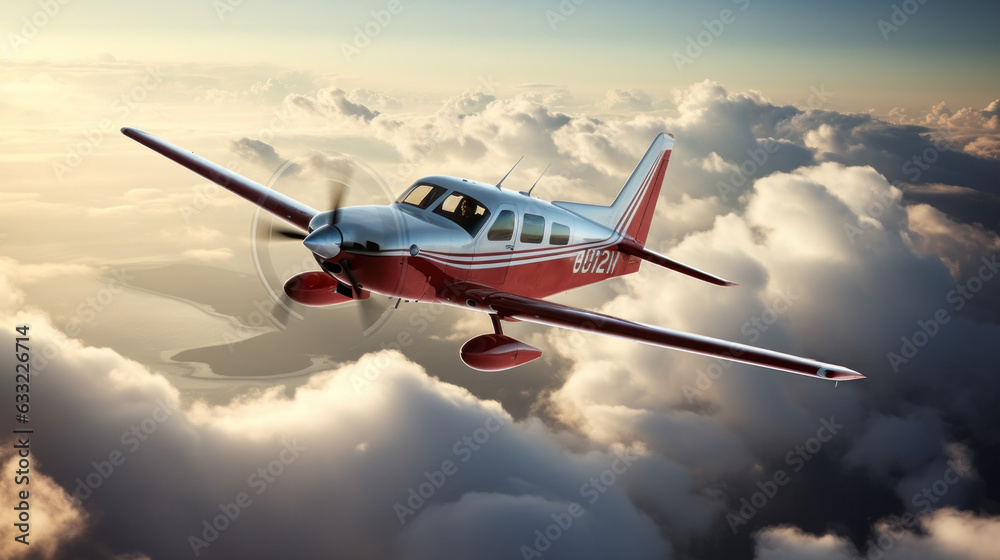 Small prop plane flying in the sky - obrazy, fototapety, plakaty 