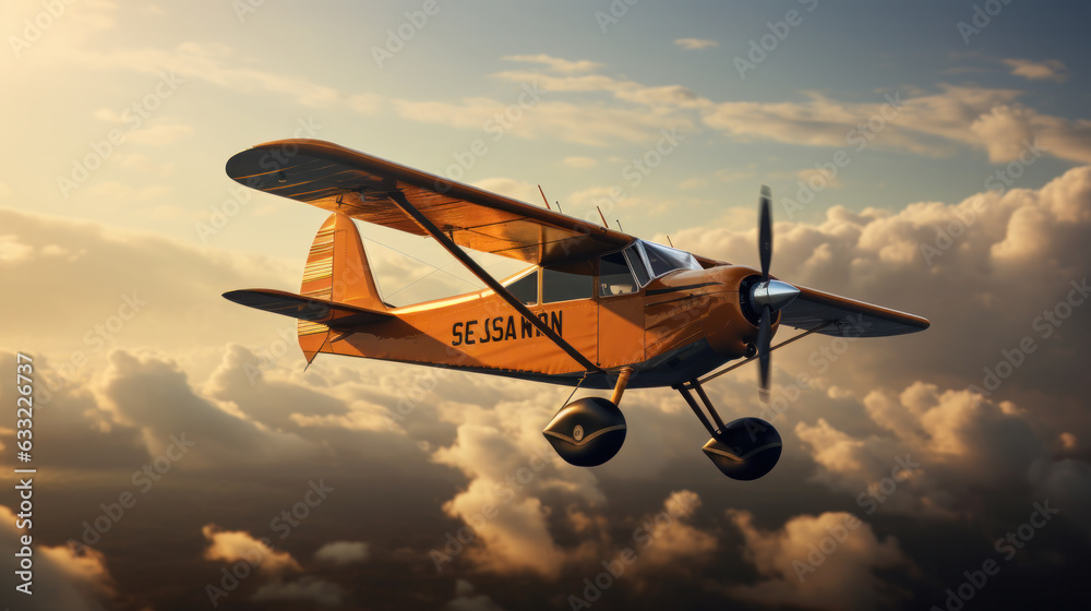 Small prop plane flying in the sky