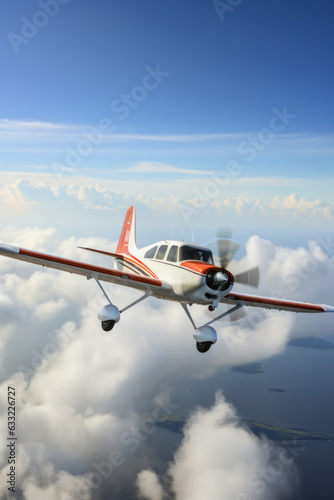 Small prop plane flying in the sky photo