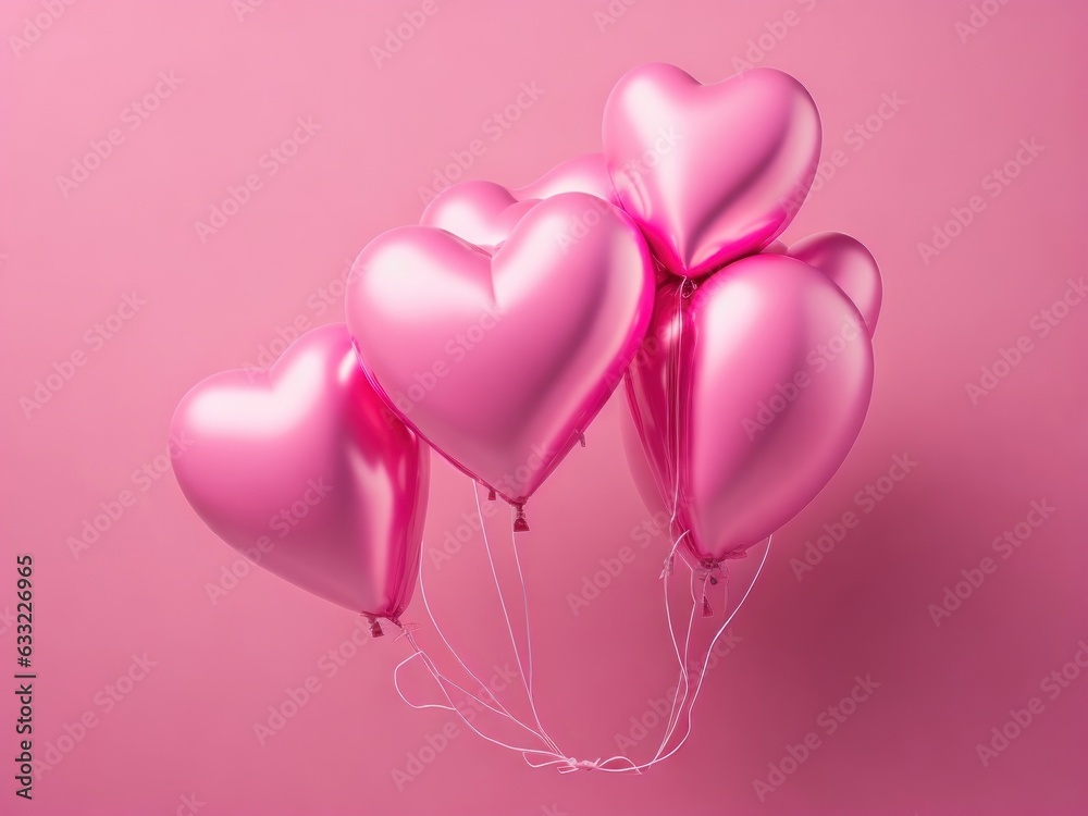 Pink heart shaped helium balloons, AI generated
