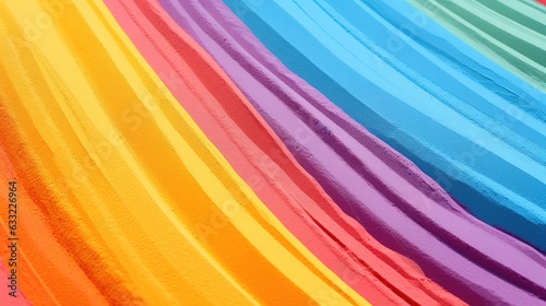 Close up of stripes of rainbow coloured sand and copy space
