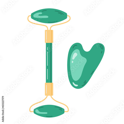 Illustration of face roller and gua sha scraper