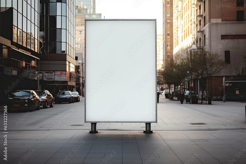 A white empty canvas poster screen sign for ads in a street A white empty canvas poster screen sign for ads in a street